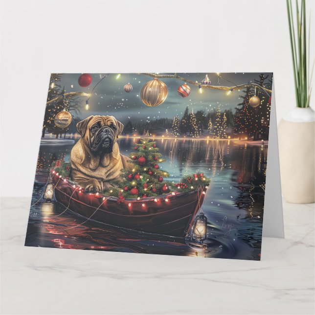 Tarjeta Navidades Bullmastiff Voyage festivo (Anverso)