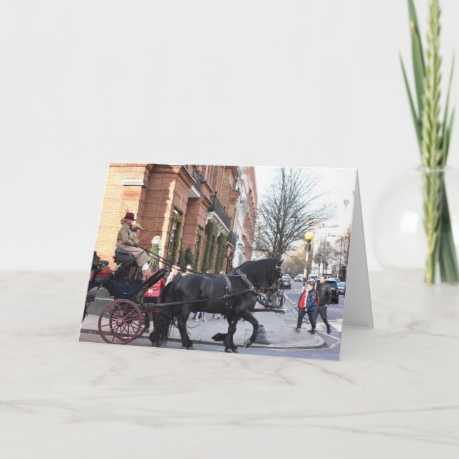 Tarjeta Navidades Caballos y Carriage Sloane Square Londre (Anverso)