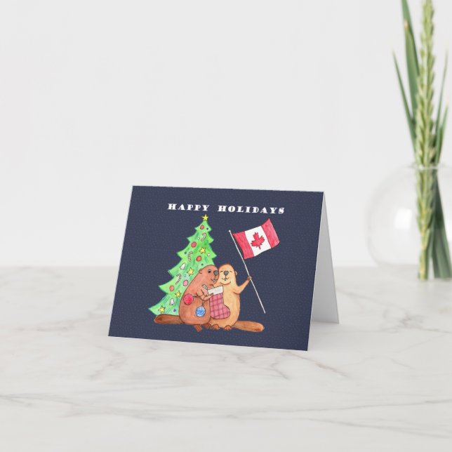 Tarjeta Navidades canadienses castaño castaño bandera de h (Anverso)