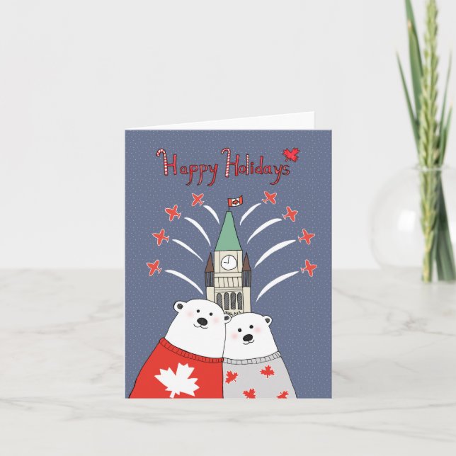Tarjeta Navidades canadienses de arte folclórico polar (Anverso)