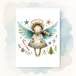 Tarjeta Navidades caprichosos Ángel Estilo de Arte Popular