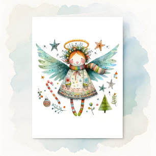 Tarjeta Navidades caprichosos Ángel Estilo de Arte Popular