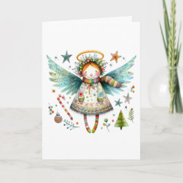 Tarjeta Navidades caprichosos Ángel Estilo de Arte Popular