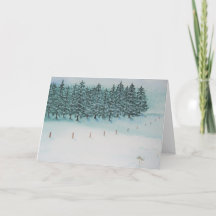 Navidades Card Winter Field y Evergreens