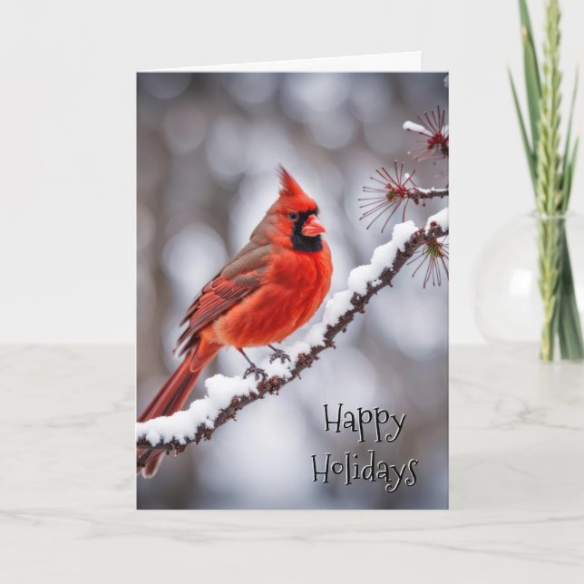 Tarjeta Navidades Cardenal Rojo En La Rama De Invierno (Anverso)