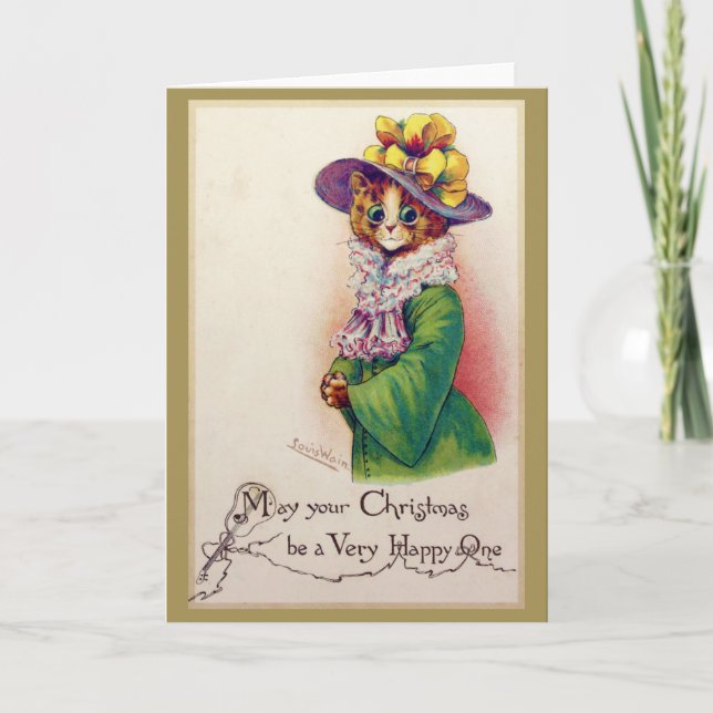 Tarjeta Navidades Cat Lady, Louis Wain (Anverso)