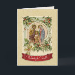 Tarjeta Navidades católicos tradicionales vintage en polac<br><div class="desc">Hermosa imagen vintage tradicional de la Sagrada Familia,  Jesús,  María y San José con decoración floral Navidad. El texto "Wesołych Świąt" en polaco significa "Feliz Navidad". Se pueden modificar todo el texto y las fuentes.</div>