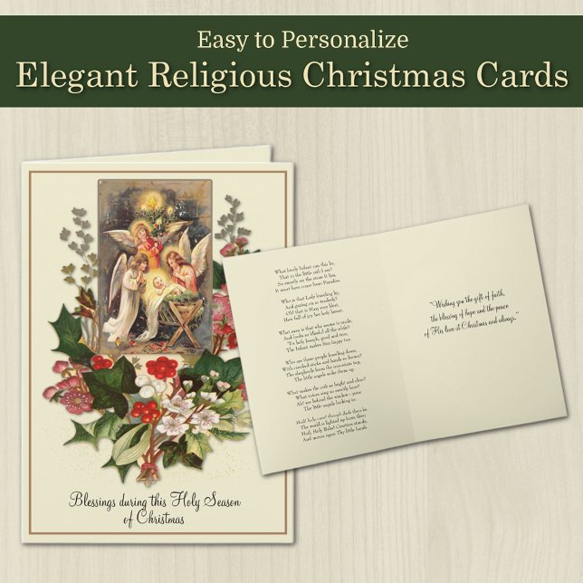 Tarjeta Navidades católicos vintage Jesús Natividad (Traditional Religious Christmas Poem with Nativity Scene - Easy to personalize)
