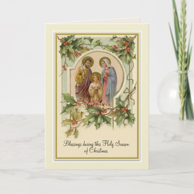 Tarjeta Navidades Católicos Vintage Jesús Sagrada Familia (Anverso)