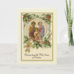 Tarjeta Navidades Católicos Vintage Jesús Sagrada Familia