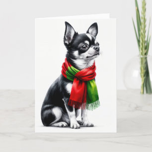 Tarjeta Navidades Chihuahua con bufanda de invierno