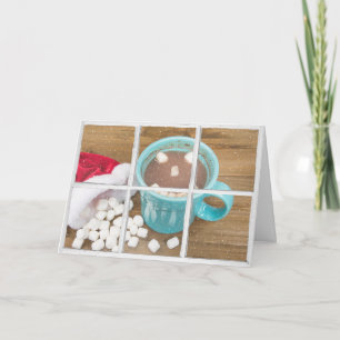 Tarjeta Navidades chocolate caliente con cara feliz