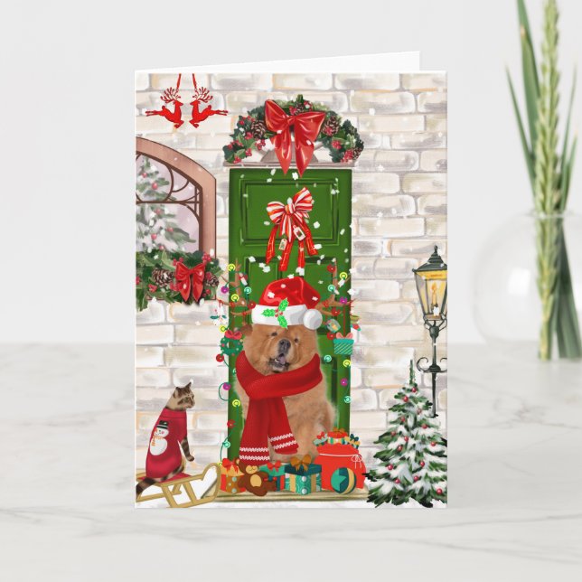 Tarjeta Navidades Chow Chow Dog (Anverso)