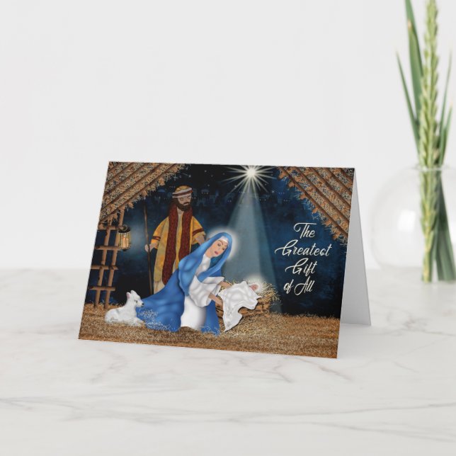 Tarjeta Navidades, Christian, Manger Scene, Mary, Joseph (Anverso)