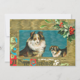 Tarjeta Navidades Collie Dogs Gold Happy de la época de 19