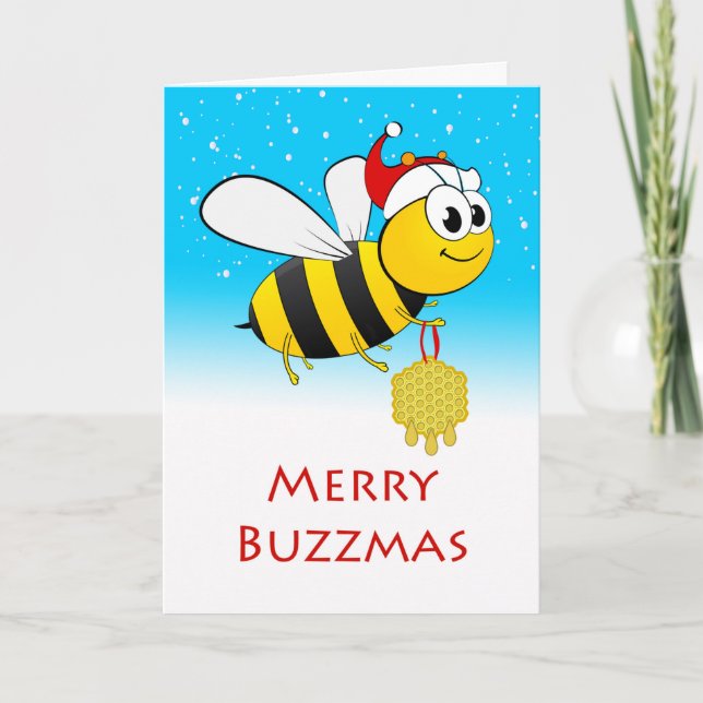 Tarjeta Navidades con abeja Buzzmas con adorno de miel (Anverso)