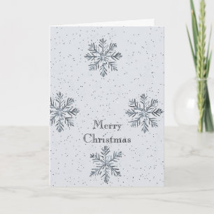 Tarjeta Navidades con copos de nieve de plata gris