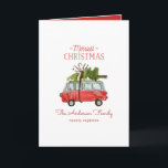 Tarjeta navidades con...furgoneta de acuarela vintage<br><div class="desc">Pase el ánimo festivo con este divertido auto acuarela y diseño de árboles de navidad. Un bonito coche rojo pintado a mano y un árbol verde le dan un toque rústico tradicional, complementado por un estilo moderno, moderno y audaz de letra de guión. El texto se puede personalizar con el...</div>