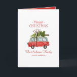 Tarjeta navidades con...furgoneta de acuarela vintage<br><div class="desc">Pase el ánimo festivo con este divertido auto acuarela y diseño de árboles de navidad. Un bonito coche rojo pintado a mano y un árbol verde le dan un toque rústico tradicional, complementado por un estilo moderno, moderno y audaz de letra de guión. El texto se puede personalizar con el...</div>