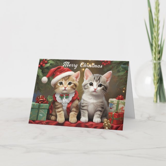 Tarjeta Navidades con gatos malcriados (Anverso)