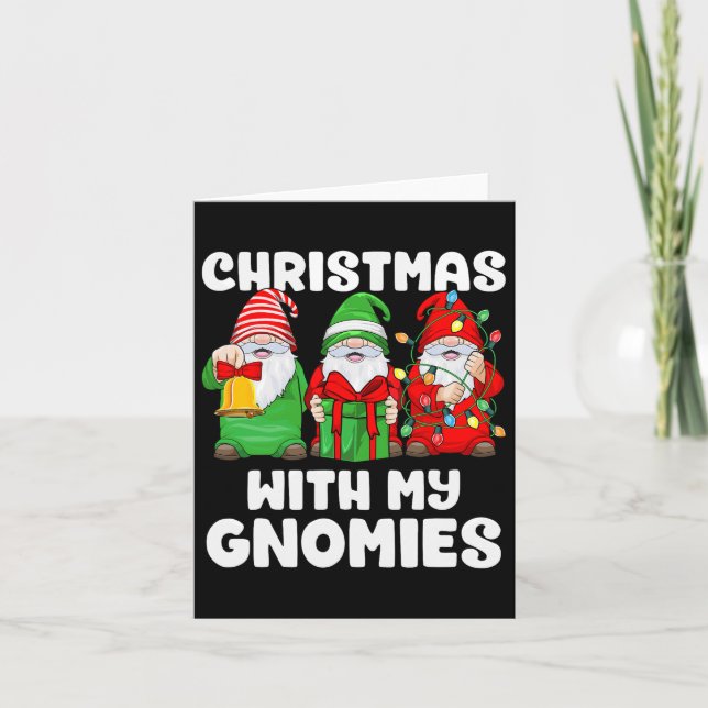 Tarjeta Navidades con mi familia cómica Santa Gnome (Anverso)