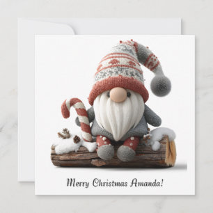 Tarjeta Navidades con un bastón de canto en un tronco