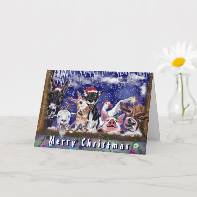 Tarjeta Navidades con una divertida granja de Fiestas de a (Planta pequeña)