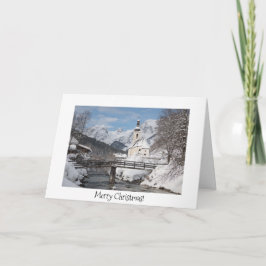 Tarjeta Navidades con una iglesia en la nieve en los Alpes