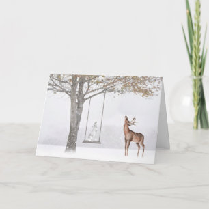 Tarjeta Navidades Conejo en Árbol en Arco de Invierno