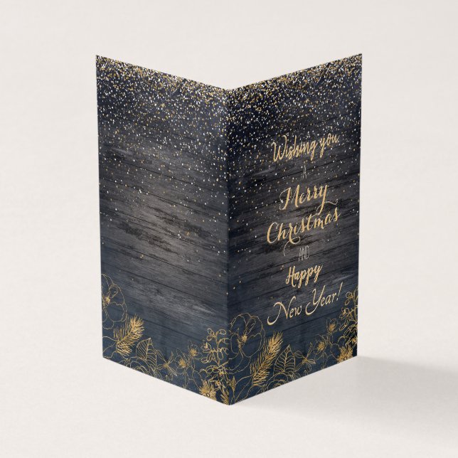 Tarjeta Navidades confeti lindo y diseño floral dorado (Exterior)