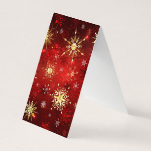 Tarjeta Navidades Copos de nieve dorados con fondo rojo