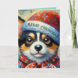 Tarjeta Navidades Corgi Dog Puppy con Santa Hat