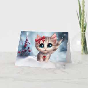 Tarjeta Navidades cortan gatito con árbol de Navidad