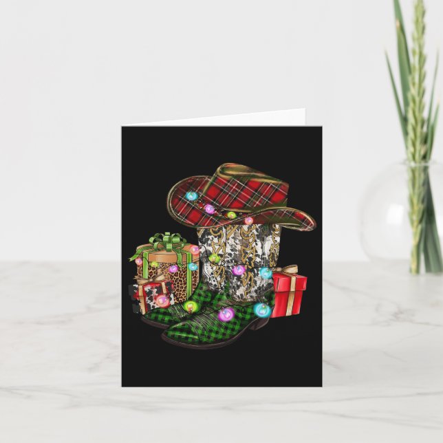 Tarjeta Navidades Cowboy Boot Piel de vaca occidental Xmas (Anverso)