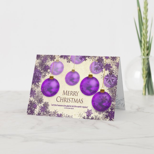 Tarjeta Navidades, cristianos/versos, ornamentos púrpura/n (Anverso)