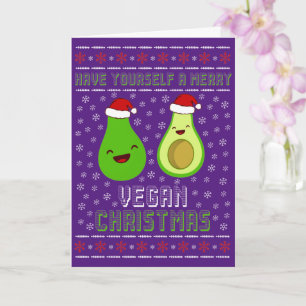 Tarjeta Navidades Cute Aguacates Merry Vegan