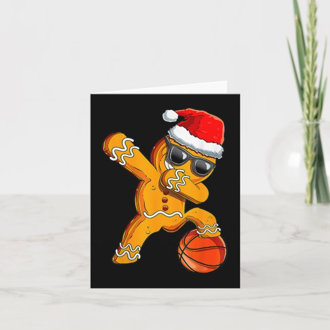 Tarjeta Navidades Cute Dabbing Gingerbread Guay Baloncesto (Anverso)