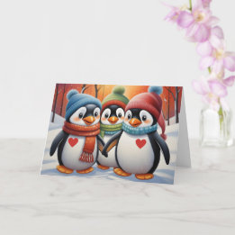 Tarjeta Navidades Cute Lovely Penguins