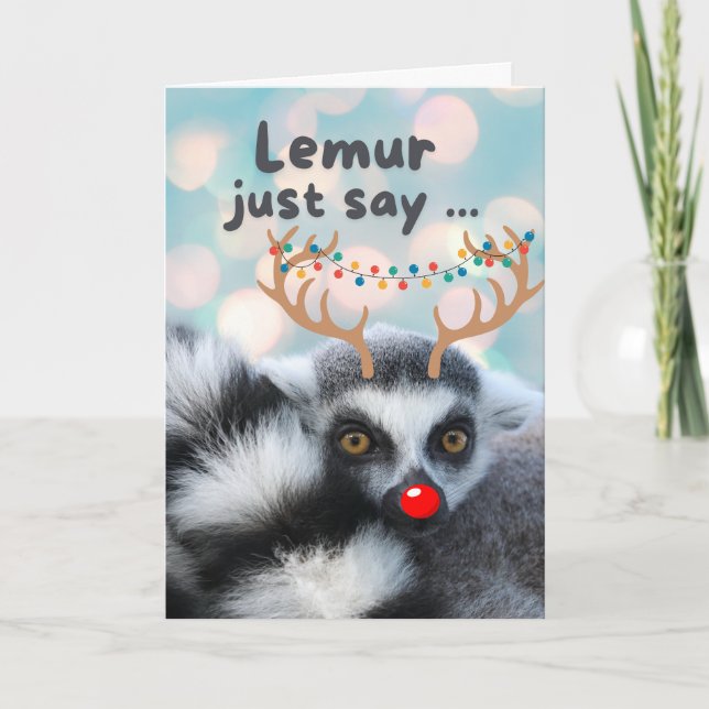 Tarjeta Navidades Cute Ring Tail Lemur Pun (Anverso)