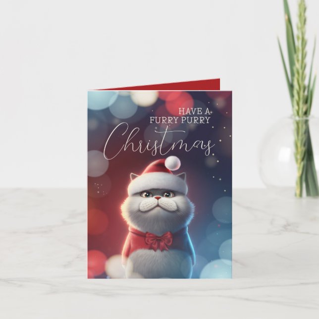 Tarjeta Navidades Cute Santa Cat Furry (Anverso)