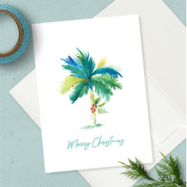 Tarjeta Navidades Cute Tropical Palm Tree Watercolor Beach