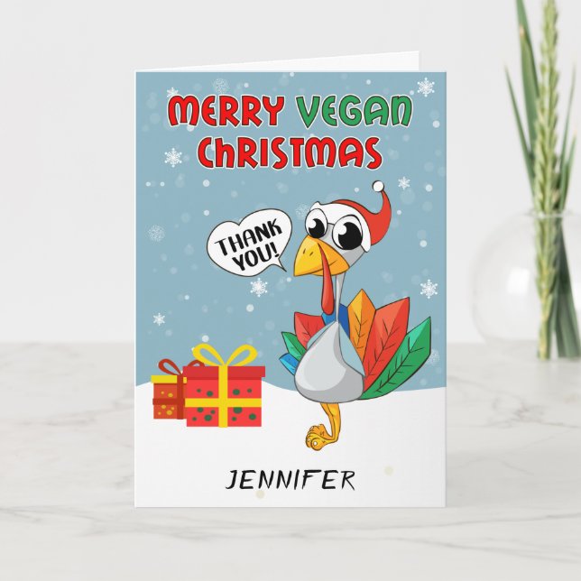 Tarjeta Navidades Cute Turkey Merry Vegan (Anverso)