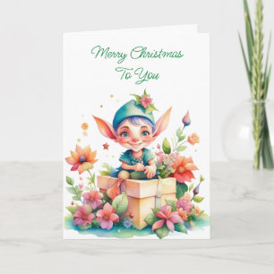 Tarjeta Navidades Cute Whimsical Watercolor Elf
