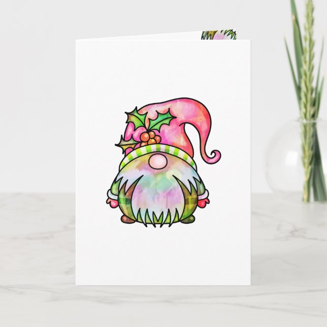 Tarjeta Navidades Cute Winter Watercolor Garden Gnome (Anverso)