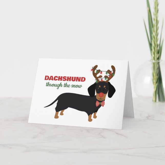 Tarjeta Navidades Dachshund A Través De Perro De Renos De  (Anverso)