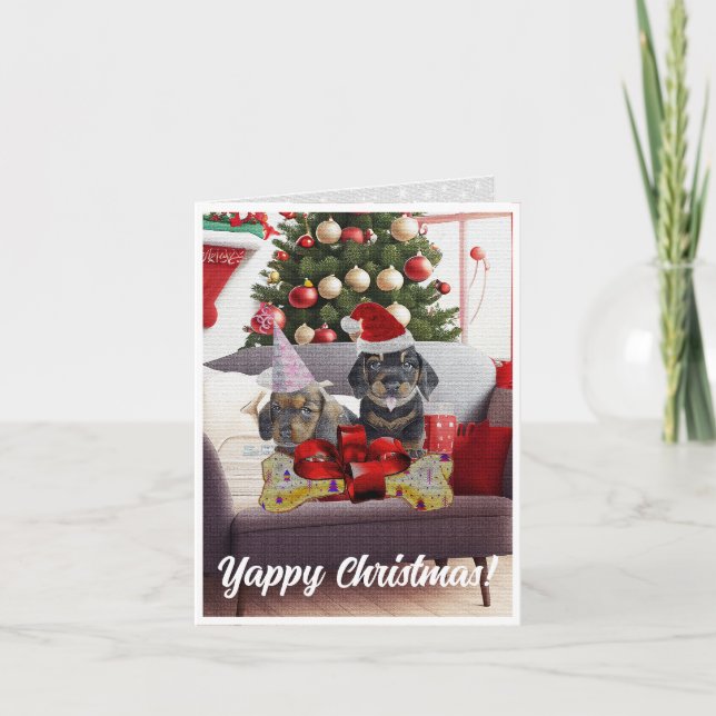 Tarjeta Navidades Dachshund Perro Yappy, algo divertido (Anverso)