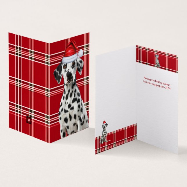 Tarjeta Navidades dálmatas perro rojo en fiesta (Interior y exterior)
