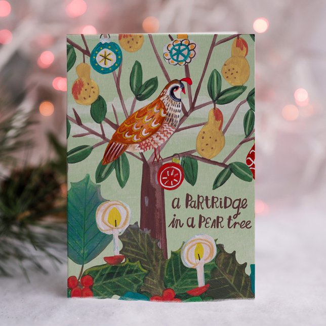 Tarjeta Navidades de 12 días de Navidades Partridge Pear T (12 Days of Christmas, A Partridge in a Pear tree Greeting Card)