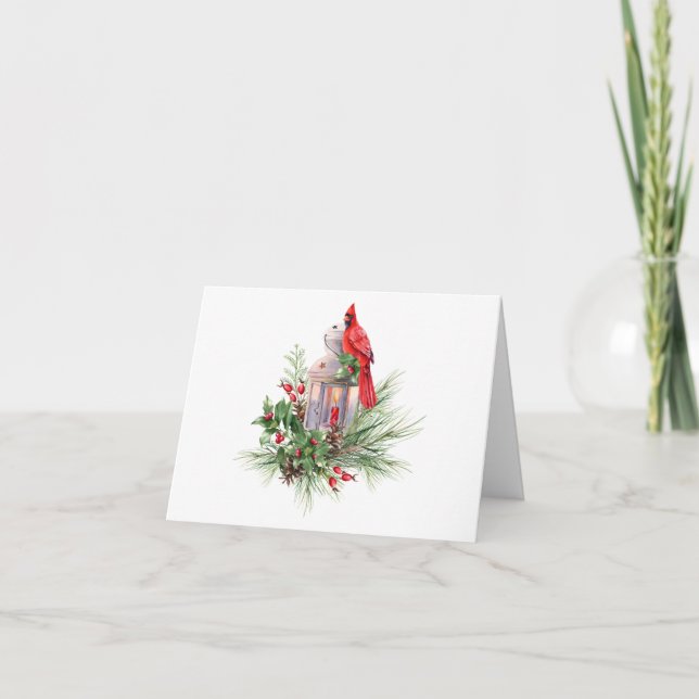 Tarjeta Navidades de acuarela Cardenal Rojo y Berries (Anverso)