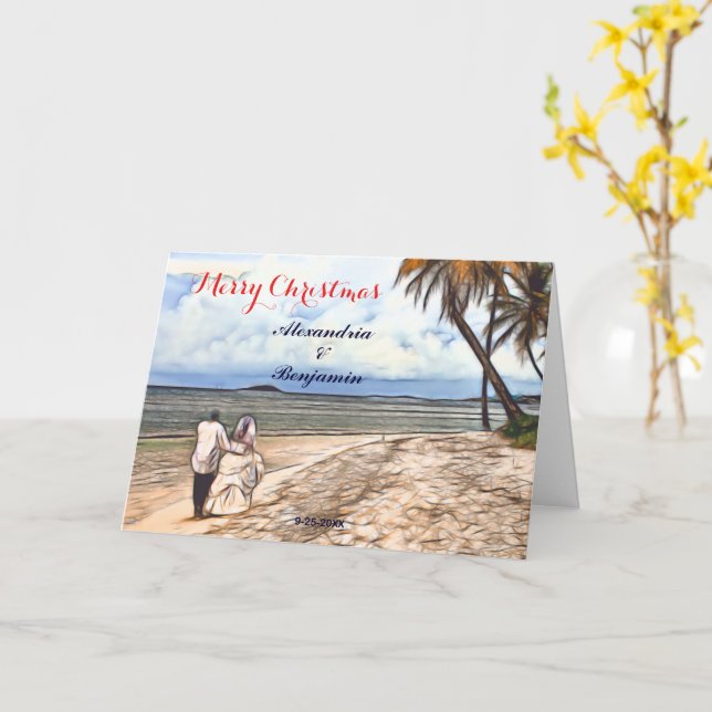 Tarjeta Navidades de acuarela de bodas tropicales de veran (flor amarilla)